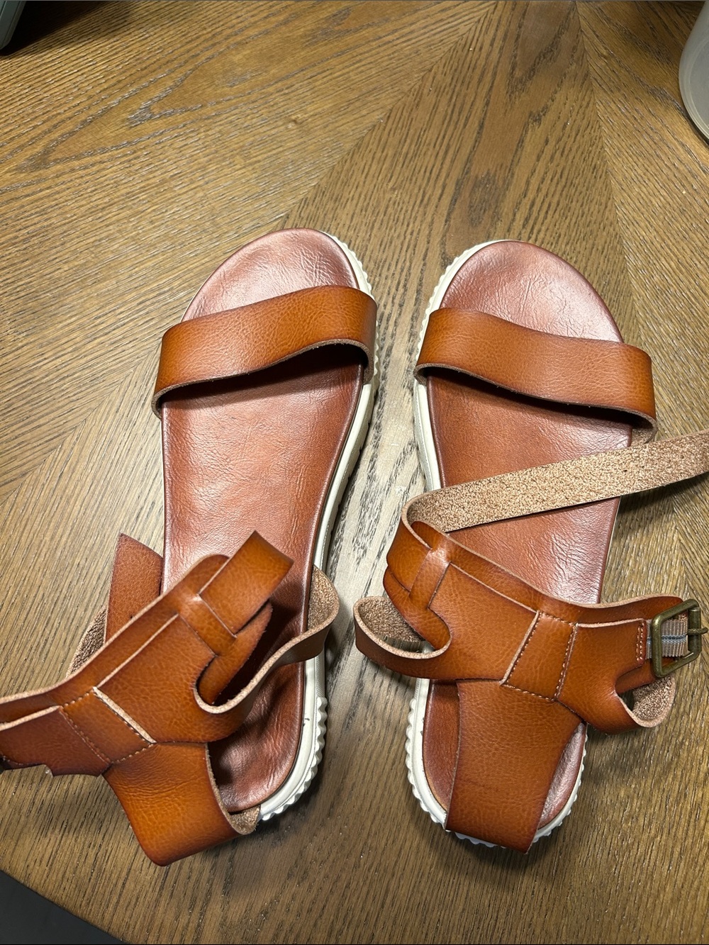 MIA Brown Leather Strappy Flat Sandals